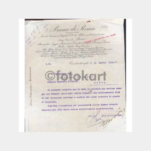 1913 İstanbul Banco Di Roma Yazısı Banka Belge
