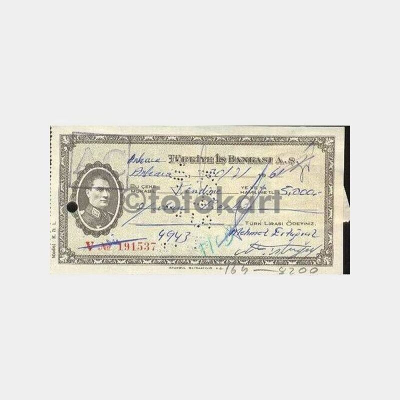 1961 Türkiye İş Bankası 2 Adet Pullu Çek