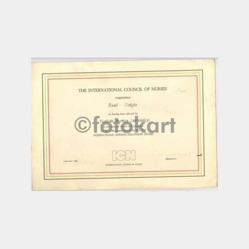 1988 Hemşirelik Konulu Diploma Belge