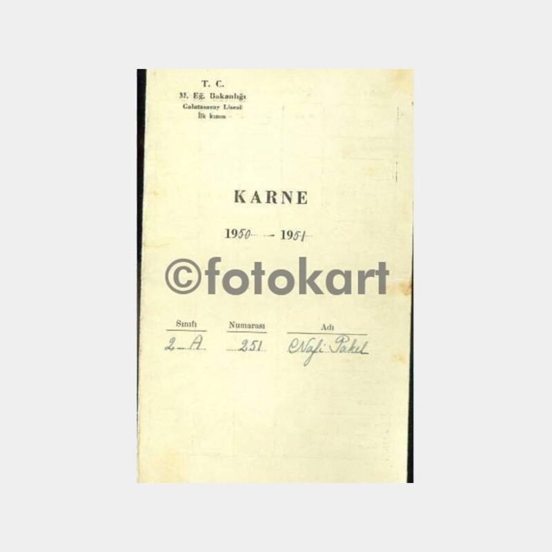 1951 Galatasaray Lisesi Öğrenci Karnesi