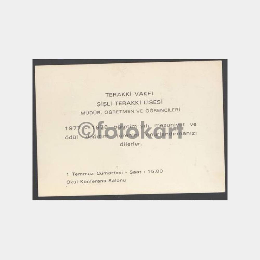 1977 Şişli Terakki Lisesi Tören Davetiyesi