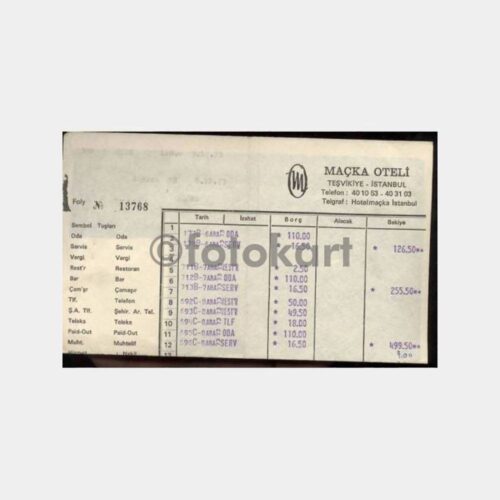 1971 Taksim Park Otel Faturası