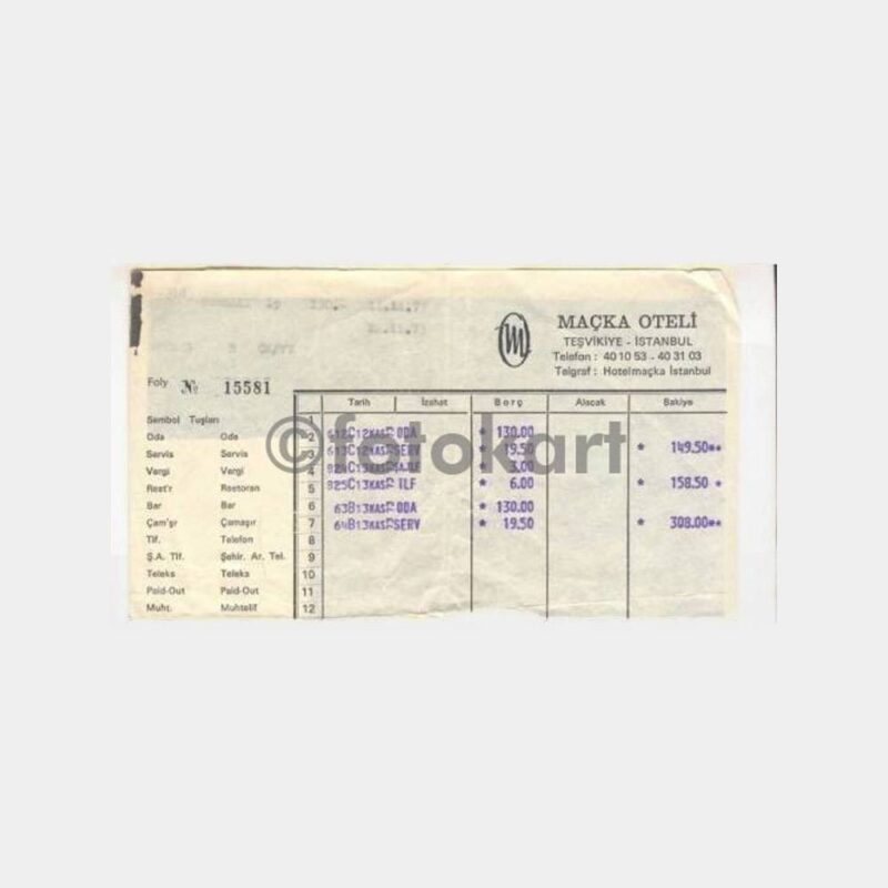 1973 Nişantaşı Maçka Oteli Faturası