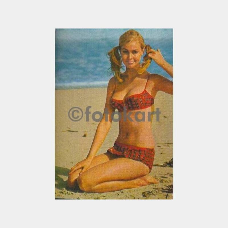 1964 Plaj Modası Ekose Mayolu Model Kartpostal
