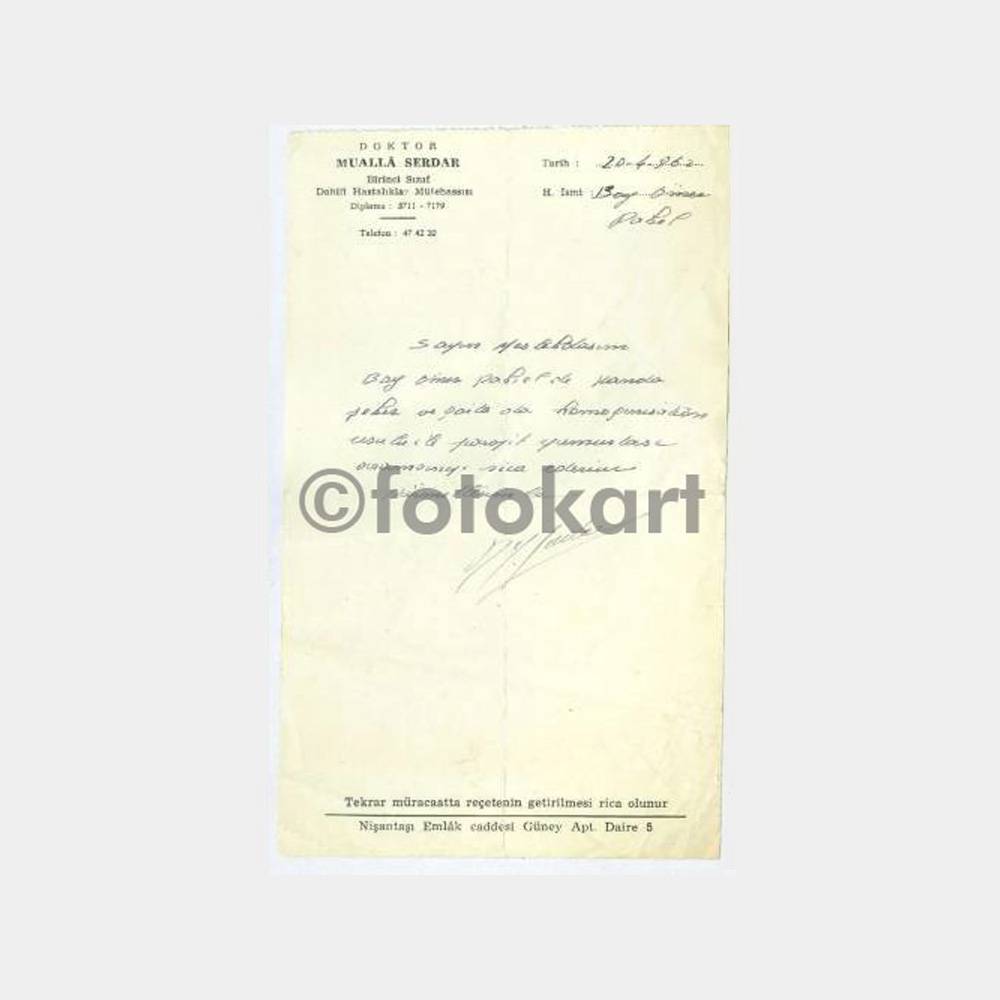 1962 Nişantaşı Dr. Mualla Serdar Reçetesi