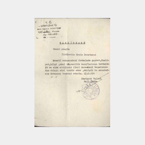 1954 Gümüşhane Kent Tarihi Belgesi