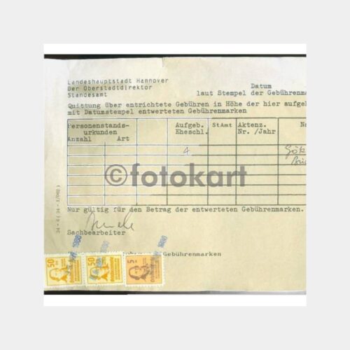 1986 Alman Hannover Fiskal Pullu Belge