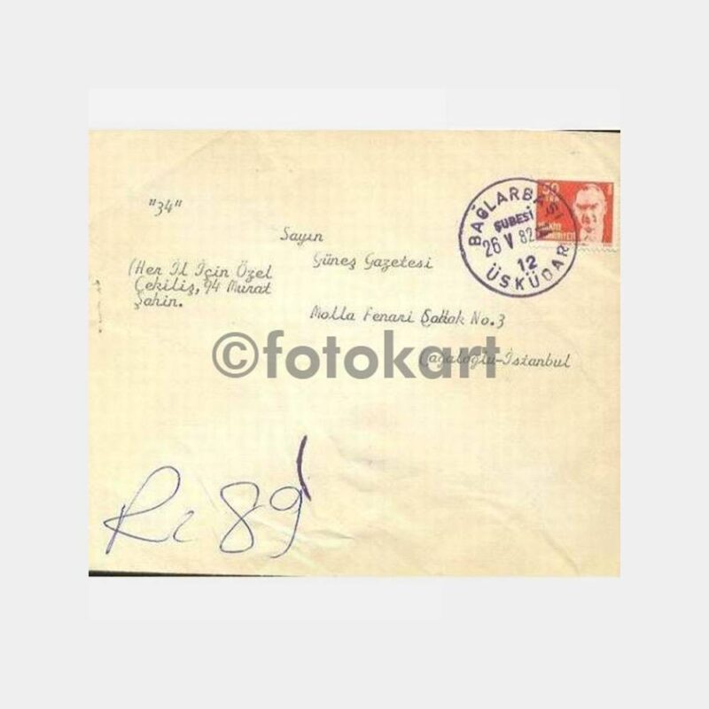 1982 Bağlarbaşı Posta Damgalı Zarf