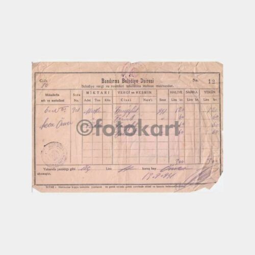1941 Bandırma Belediye Vergi Belgesi