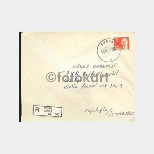 1982 Bursa Gişe 1 Posta Damgalı Zarf