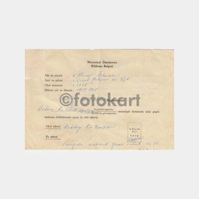 1969 Mezuniyet Durumu Belgesi Diploma - Görsel 2