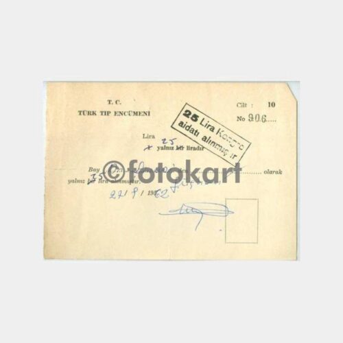 Doktor Tıp Belge - Türk Tıp Encümeni Makbuzu