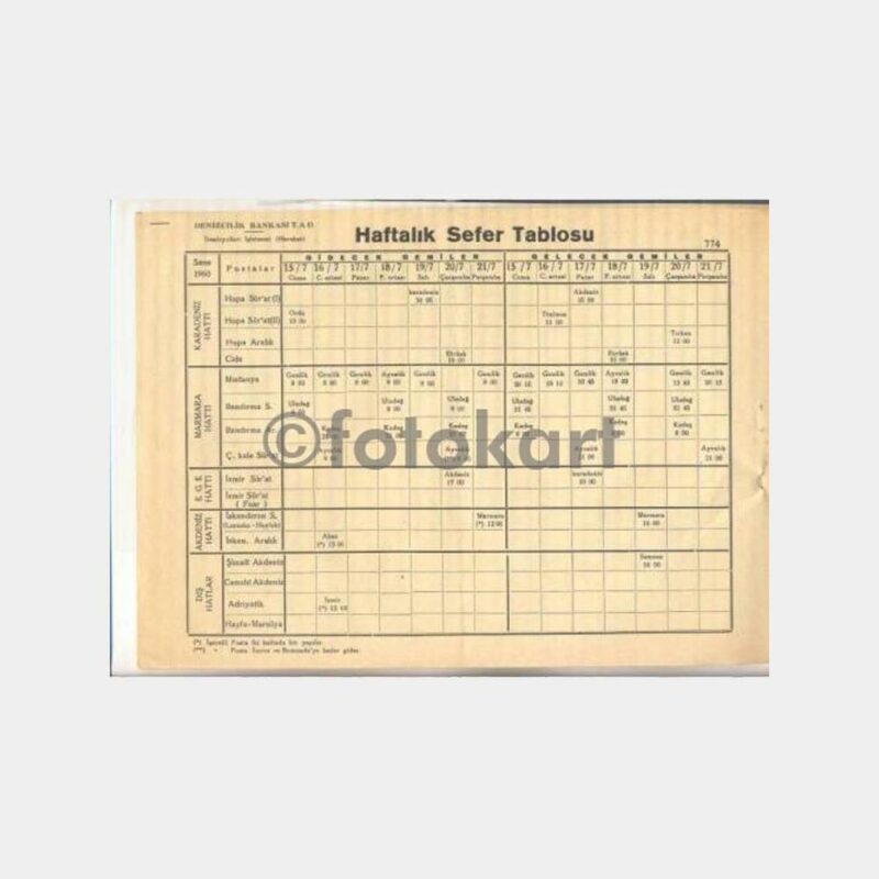 1960 Denizyolları Haftalık Gemi Tarifesi