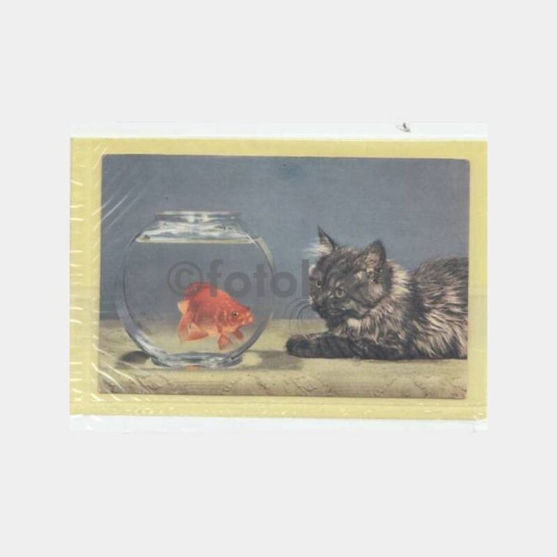 1940 Kedi ve Balık Konulu Yabancı Kartpostal