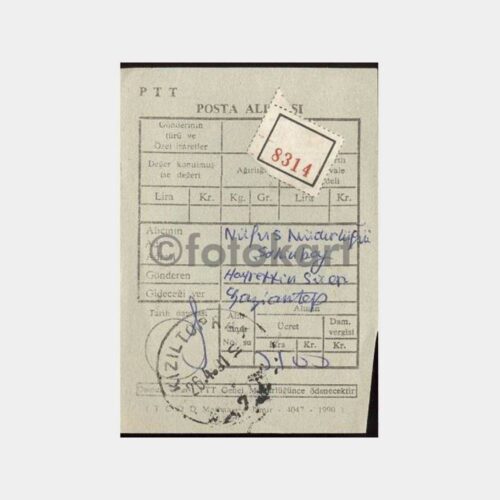 1991 PTT Kızıltoprak Taahhütlü Alındı Makbuzu