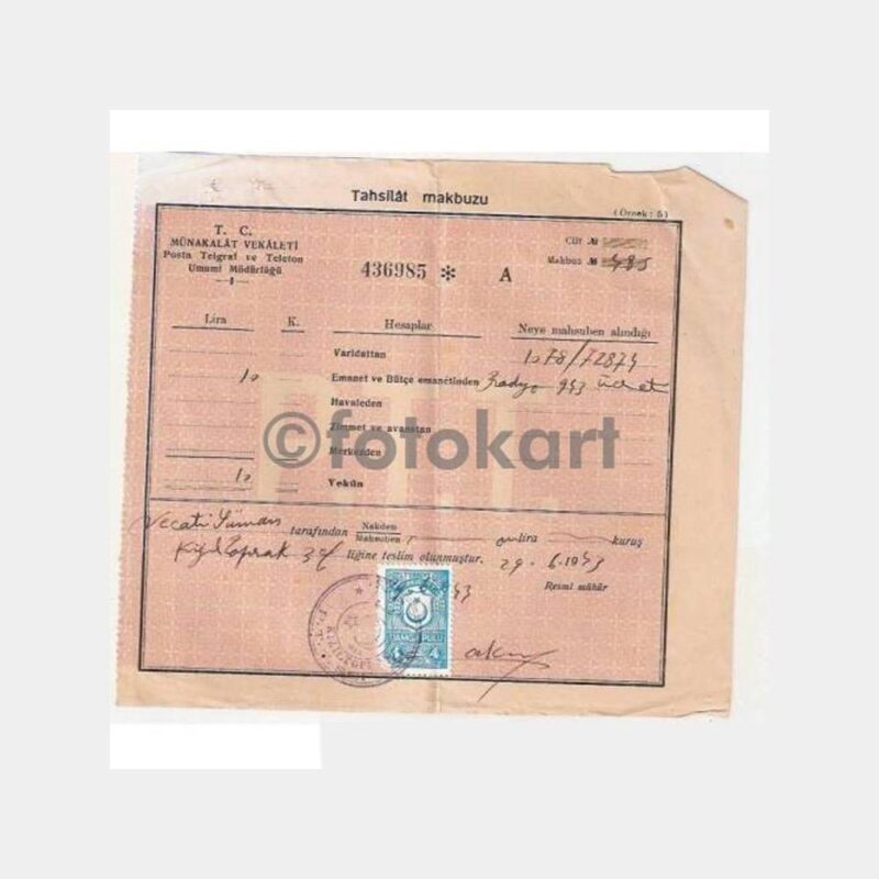 1943 Kızıltoprak Radyo Abone Makbuzu