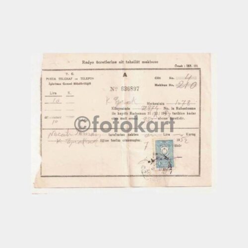 1952 Kızıltoprak Radyo Abone Makbuzu