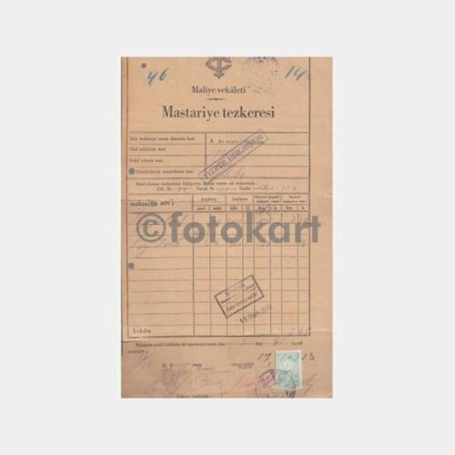 1938 Maliye Vekaleti Mastariye Tezkeresi Belgesi