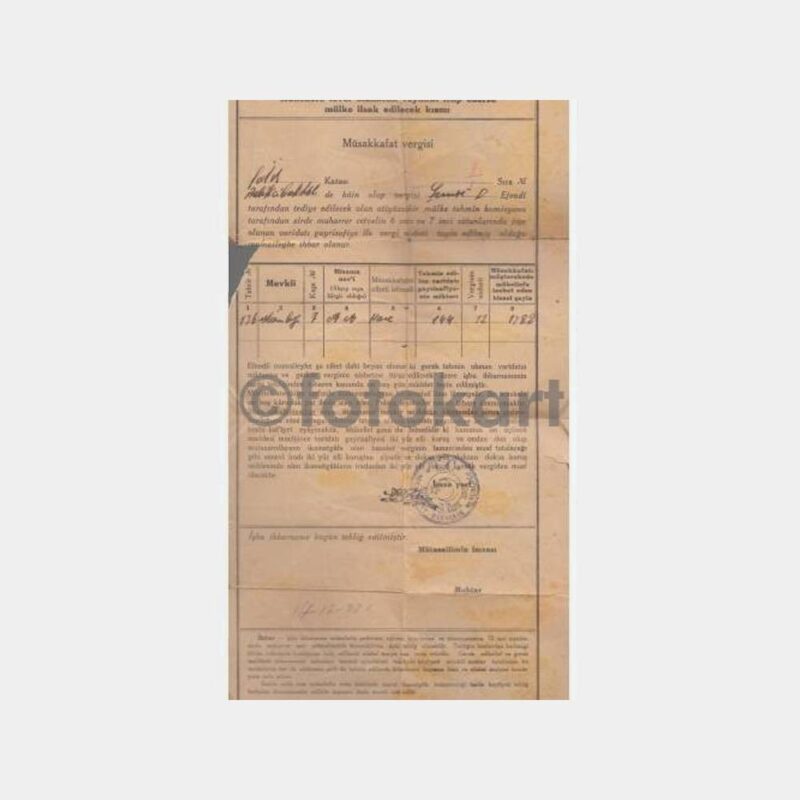 1931 Müsakkafat Vergisi Belgesi