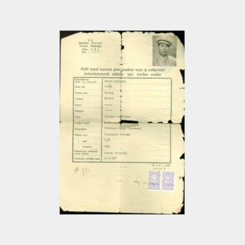 1954 Ankara Silah Müsaade Yazısı Belge