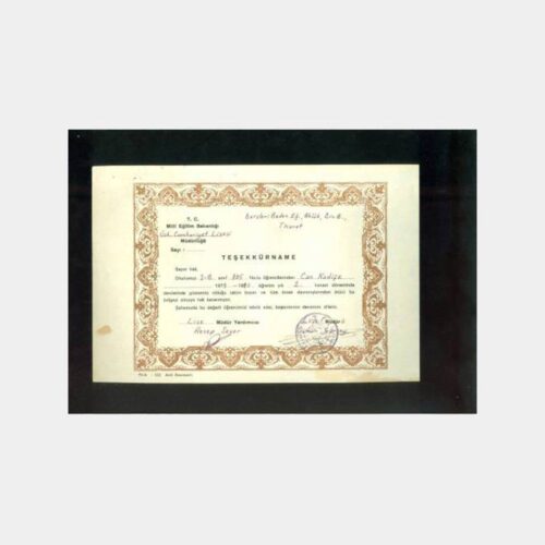 1979-1980 Öğrenci Teşekkür Belgesi