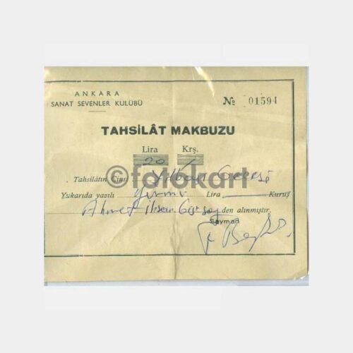 1959 Ankara Sanat Sevenler Kulübü Makbuzu