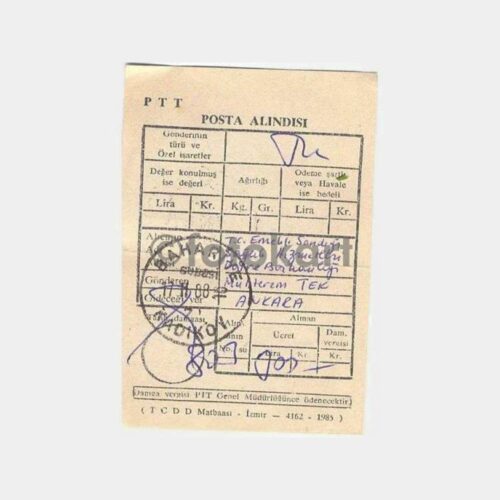 1988 Kadıköy Bahariye Posta Alındı Makbuzu