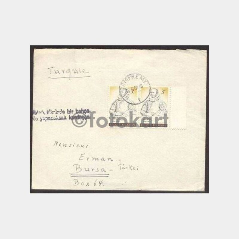 1961 Belçika Posta Kaşeli Damgalı Zarf