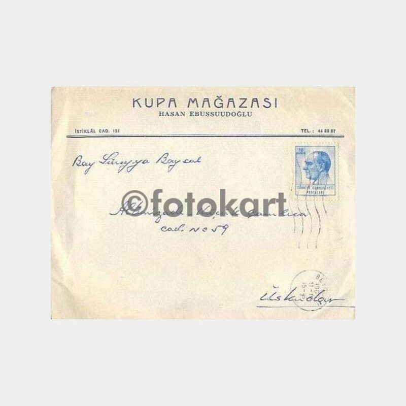 1965 Beyoğlu Kupa Mağazası Postadan Geçmiş Zarf