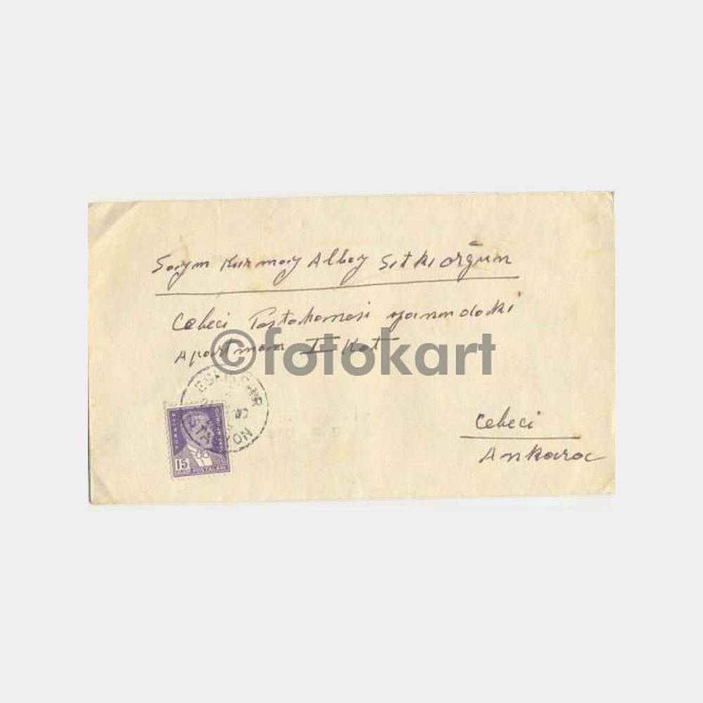 1950 Eskişehir İstasyon Posta Damgalı Zarf