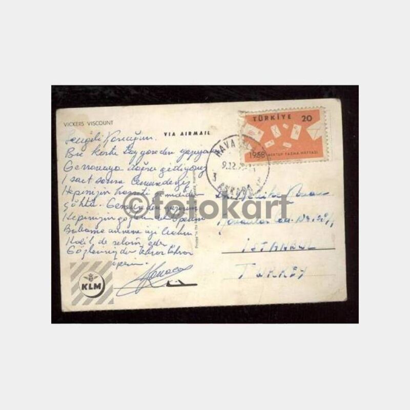 1958 KLM Uçak Ankara Havaalanı Damgalı Kart - Görsel 2