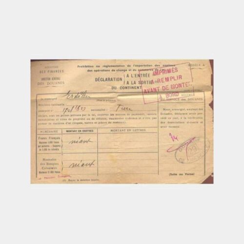 1949 Fransa Marsilya Gümrük Makbuzu