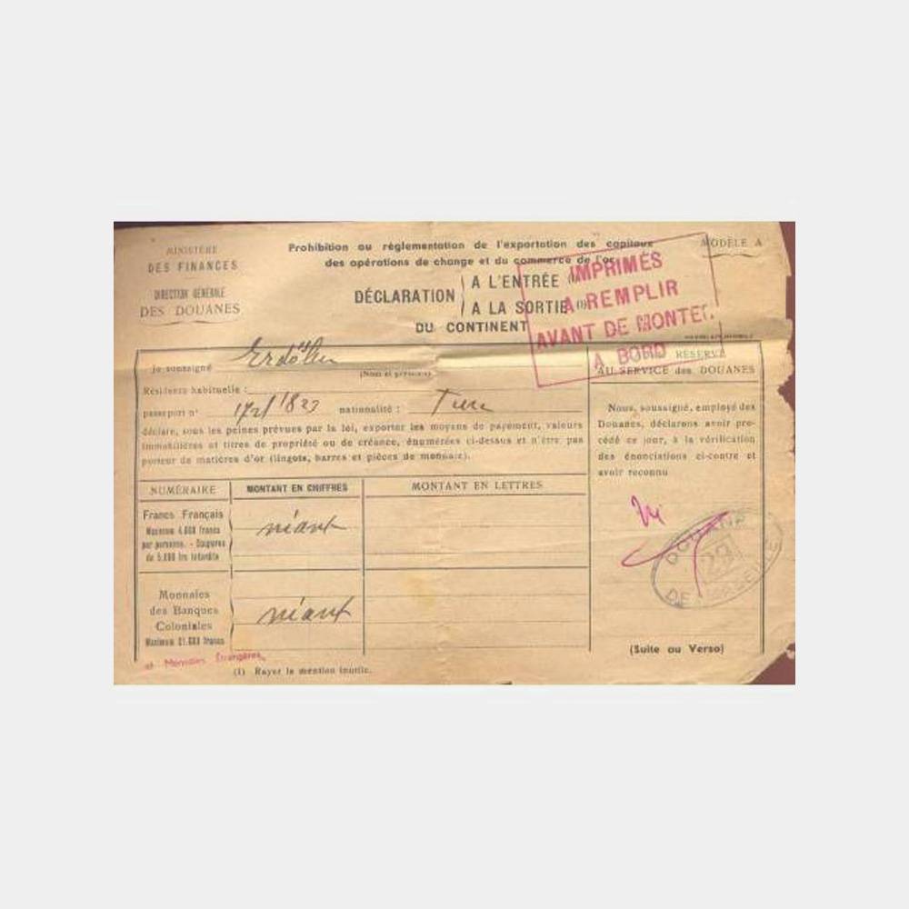 1949 Fransa Marsilya Gümrük Makbuzu