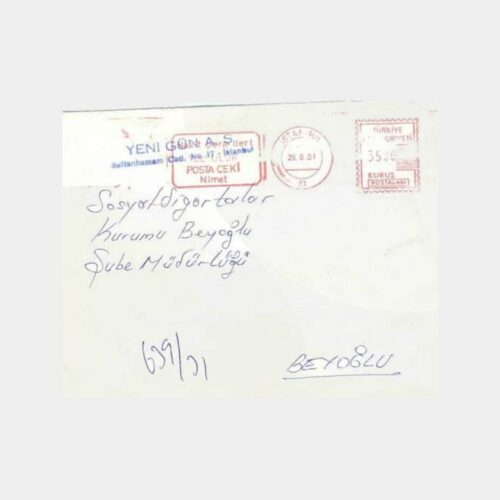 1981 Nakit Para Dert Y. Posta Çeki Nimet Zarfı