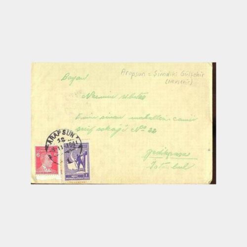 1951 Nevşehir Arapsun Damgalı Nadir Zarf