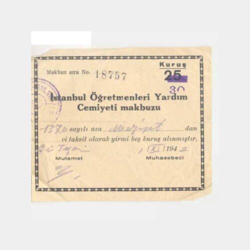İstanbul Öğretmenleri Yardım Makbuzu