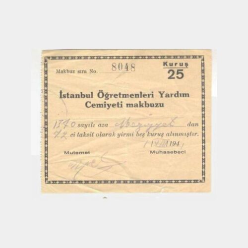 1941 İstanbul Öğretmenleri Yardım Makbuzu