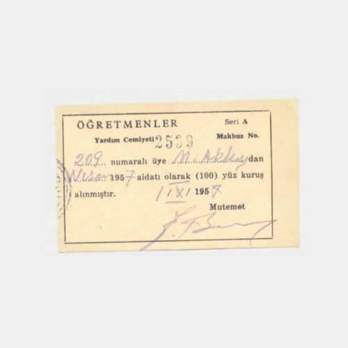 1957 Öğretmenler Yardım Cemiyeti Makbuzu