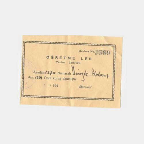 1940 Öğretmenler Yardım Cemiyeti Makbuz