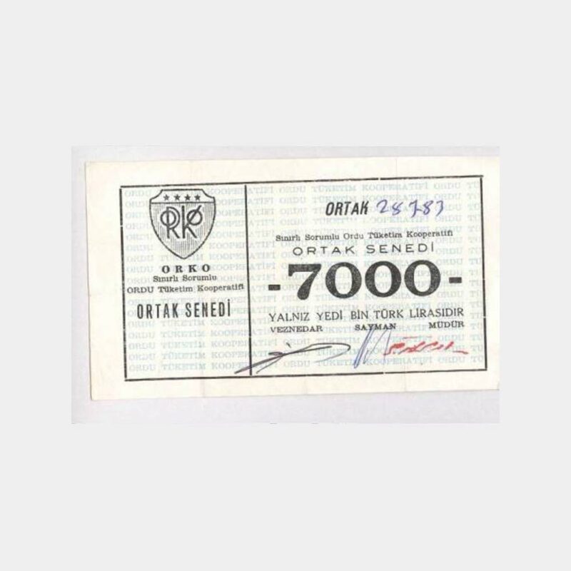 ORKO Ortak Senedi 7000 TL Makbuz