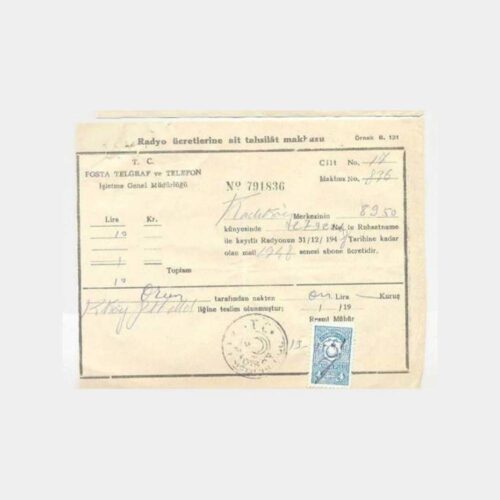 1948 Radyo Abone Ücreti Makbuzu