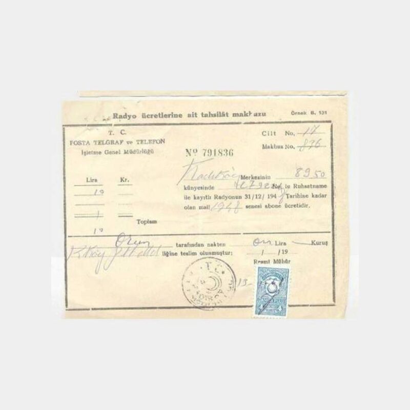 1948 Radyo Abone Ücreti Makbuzu