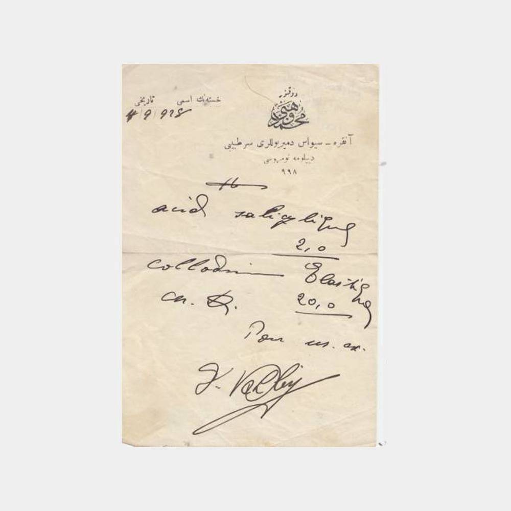 1928 Osmanlıca Demiryolları İdaresi Reçete