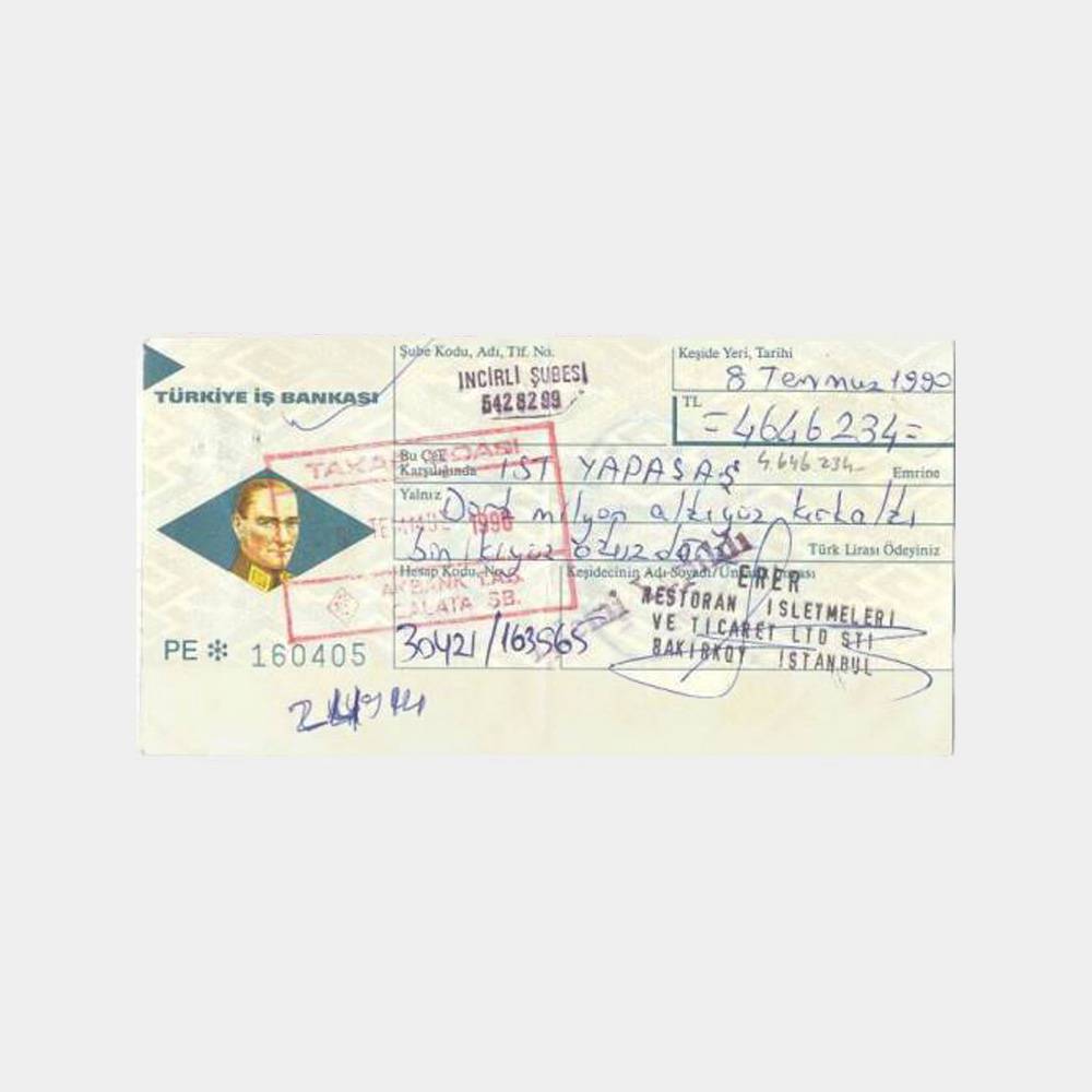 T. İş Bankası Kullanılmış Çek Yaprağı