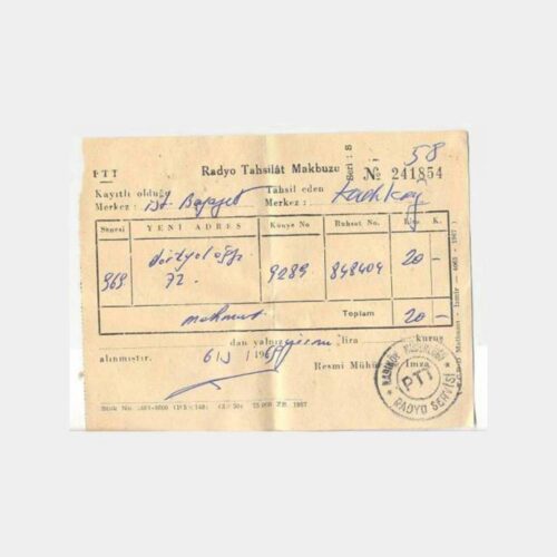1969 Kadıköy PTT Radyo Tahsilat Makbuzu