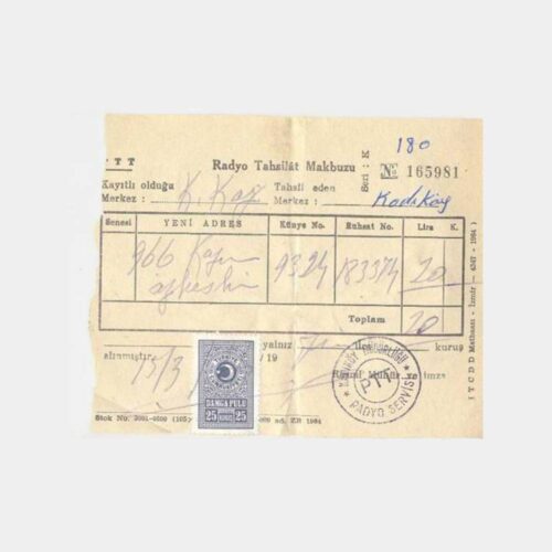1966 Kadıköy PTT Radyo Tahsilat Makbuzu