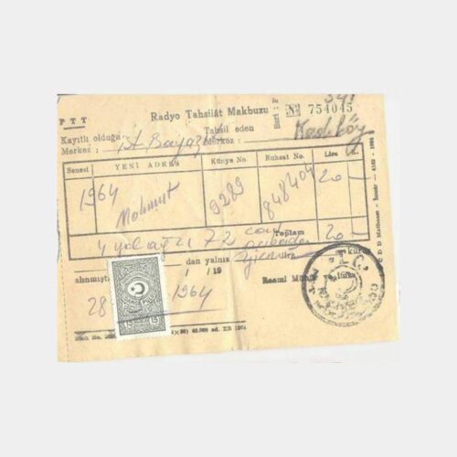 1964 Kadıköy PTT Radyo Tahsilat Makbuzu