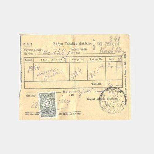 1965 Kadıköy PTT Radyo Tahsilat Makbuzu