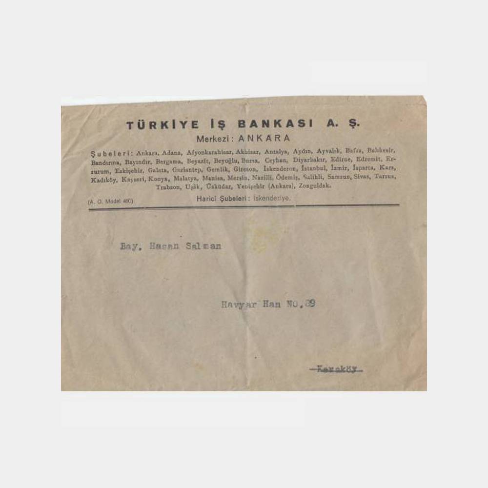 1940 T. İş Bankası Antetli Zarfı