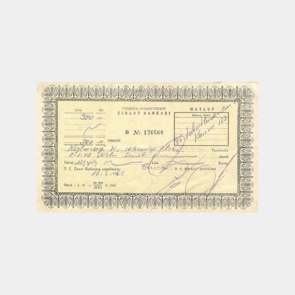 1962 T.C. Ziraat Bankası Tahsilat Makbuzu
